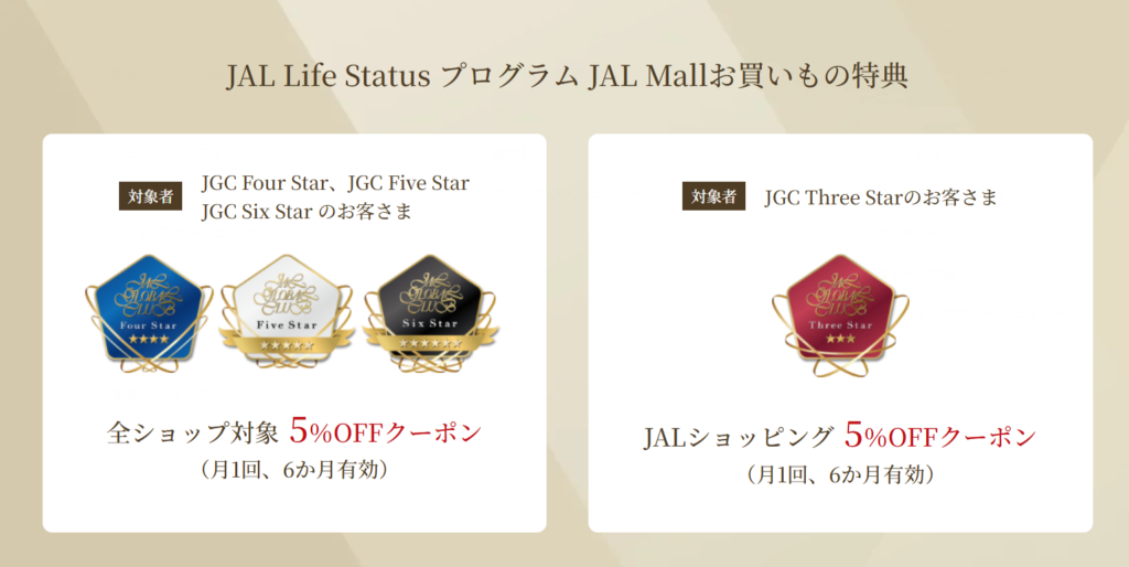 JGC会員向け5％OFFクーポンの表示画面